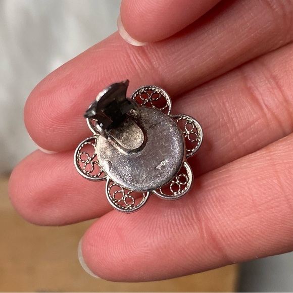 Vintage 835 Silver Marked Holland Blue Delft Windmill Floral Clip On Earrings - Picture 9 of 10